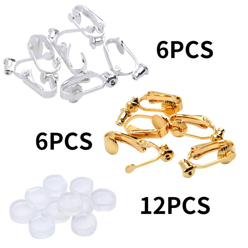 Aylifu Clip-On Earring Converters - 12 Non-Pierced Earring Clips, Silicone Pads for Jewellery Making - Silver and Gold - Image 5